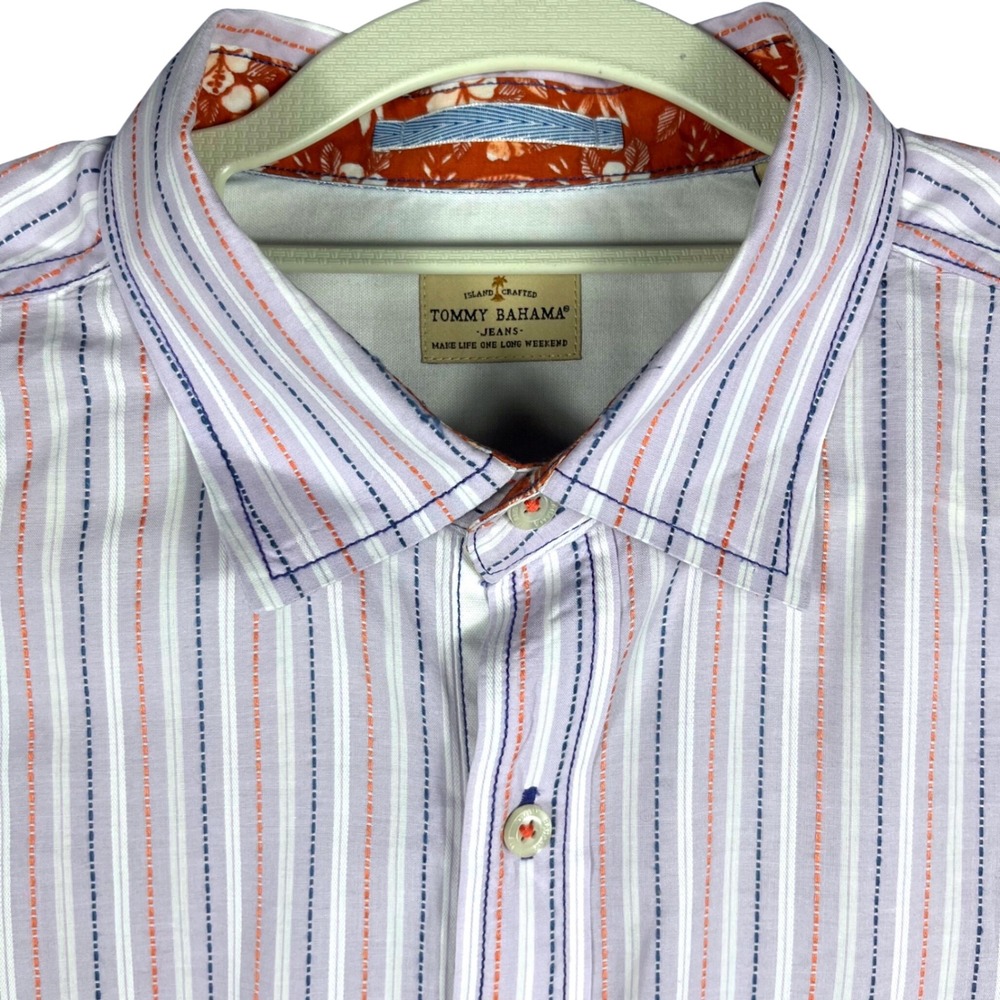 Tommy Bahama Button Down Shirt Mens Large Lavender Striped Long Sleeve Cotton
